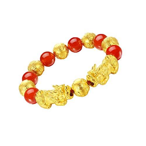 SMART DK Feng Shui Red Agate Wealth Porsperity 12mm Beads Bracelet with Pi Xiu/Pi Yao, A..