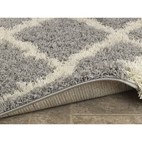 Ottomanson Ultimate Shaggy Collection Moroccan Trellis Design Shag Rug Contemporary Bedroom and Liv
