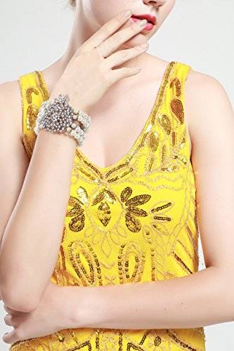 BABEYOND 1920s Flapper Imitation Pearl Bracelet Great Gatsby Elastic Pearl Bracelet Roaring 20s Acc