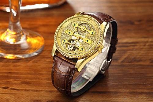 Watches, Luxury Gold Watches for Men Automatic Mechanical Wrist Watches Skeleton Tourbillon Watch