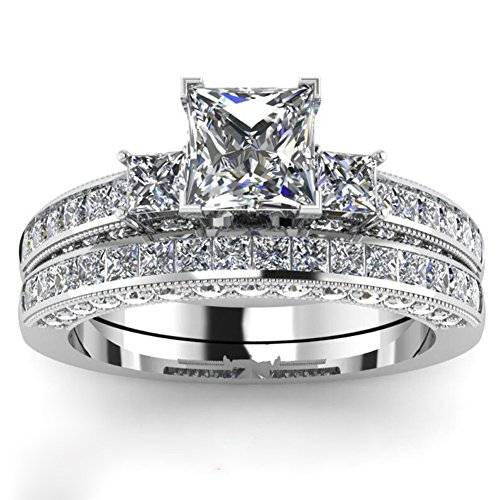 wedding ring set Two Rings His Hers Couples Matching Rings Women's 2pc White Gold Filled..