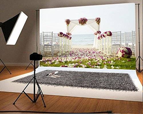 Leowefowa 7X5FT Wedding Ceremony Backdrop Seaside Sand Beach Backdrops for Photography Falling Flow