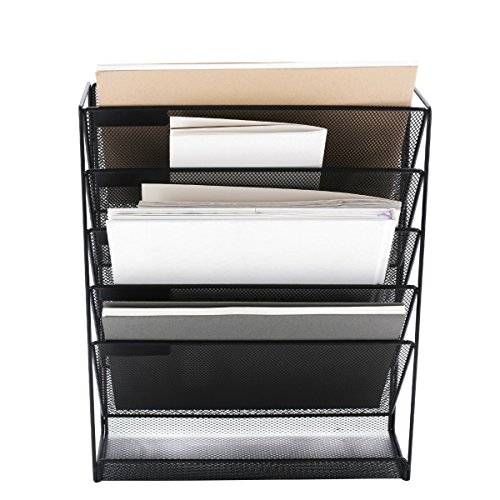 Wall Mounted File Organizer Holder Metal Mesh Magazine Rack for Office and Study Room, Black