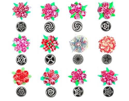Premium Russian Piping Tips Cake Decorating Supplies The COMPLETE Set -12 Unique Icing Nozzles, 2 S