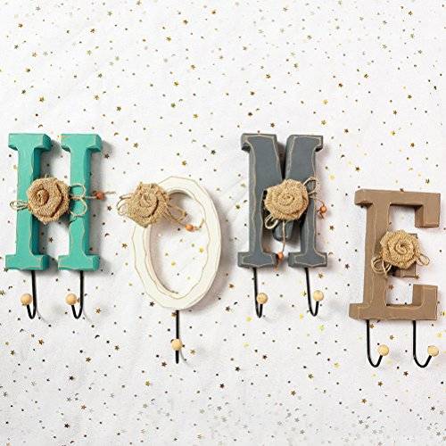 Healifty English HOME Letters Coat Hat Hooks Vintage Wooden Letters Home Decor Wall Furnishin..