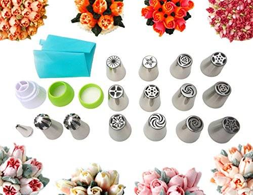 Premium Russian Piping Tips Cake Decorating Supplies The COMPLETE Set -12 Unique Icing Nozzles, 2 S