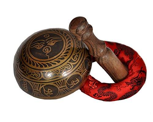 Special Etching Tibetan Singing Bowl Set By Dharma Store - Buddhism Yoga Meditation - With Striker