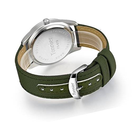 Tonnier Men's Weekender&Calendar Analog Green Canvas Strap Mans Watches