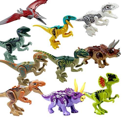 10 Pcs Dinosaur Building Blocks Action Figures Toy Set - Chimpy - Dino Stackable Figures Lot, for B