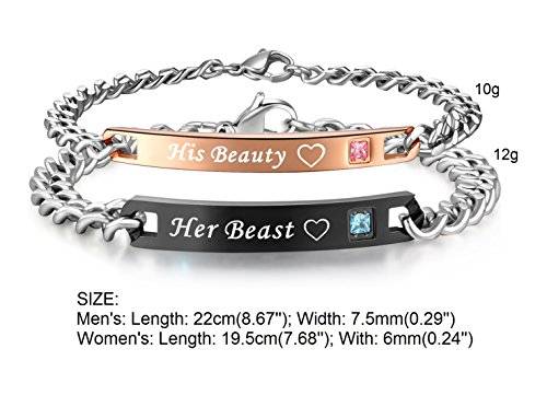 His or Hers Matching Set His Beauty Her Beast Titanium Stainless Steel Couple Bracelet in a Gift Bo
