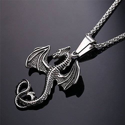 Punk Gothic Dragon Pendant On 18K Gold Plated Wheat Chain