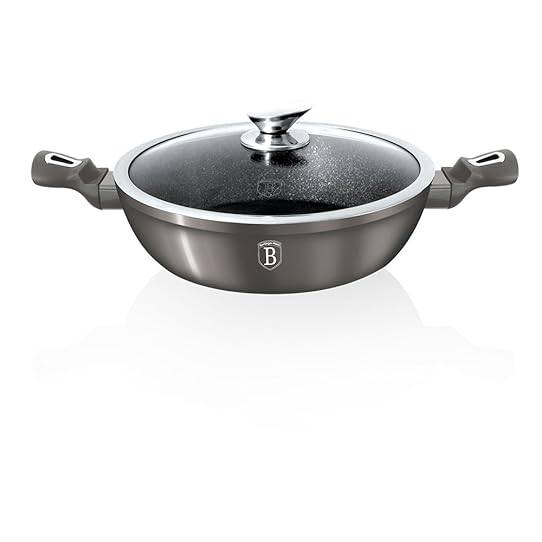 Berlinger Haus - 32 cm Forged Aluminium Shallow Pot with Lid - Carbon (READ THE DESCRIPTION)