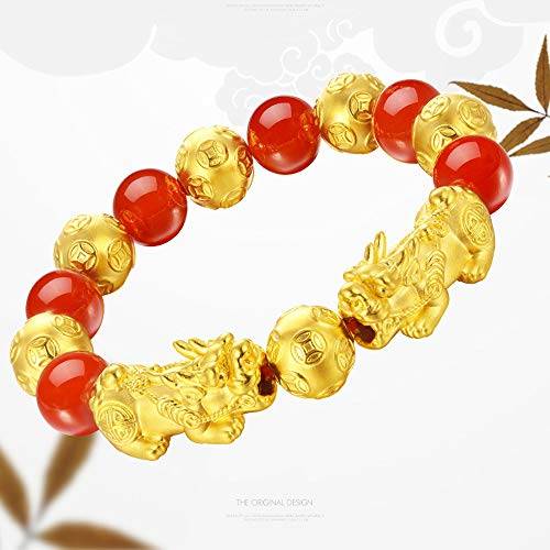 SMART DK Feng Shui Red Agate Wealth Porsperity 12mm Beads Bracelet with Pi Xiu/Pi Yao, A..