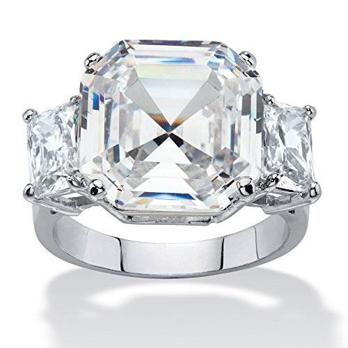 Palm Beach Jewelry Octagon-Cut White Cubic Zirconia Platinum-Plated 3-Stone Engagement Anniversary
