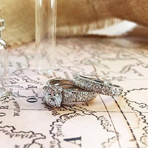 Solid Sterling Silver 925 Engagement Ring Set Bridal Rings with Cubic Zirconia Size 4