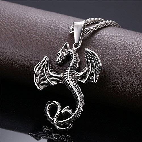 Punk Gothic Dragon Pendant On 18K Gold Plated Wheat Chain