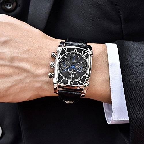 Mens Watches Brown Leather Strap Benyar Rectangle Watches Waterproof Chronograph Classic Watches Bu