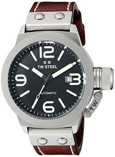 TW Steel Men's CS25 Stainless Steel Watch with Brown Leather Band