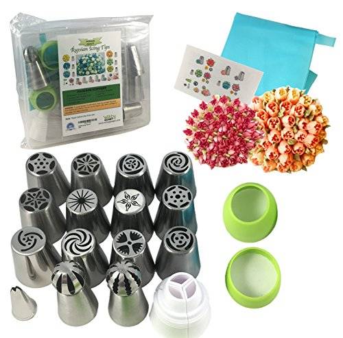 Premium Russian Piping Tips Cake Decorating Supplies The COMPLETE Set -12 Unique Icing Nozzles, 2 S