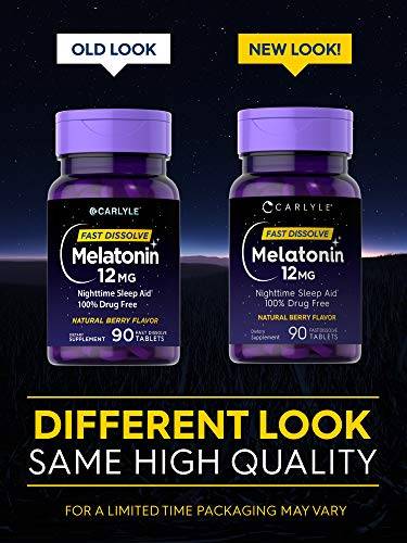 Carlyle Melatonin 12 mg Fast Dissolve 90 Tablets | Nighttime Sleep Aid | Natural Berry Flavor | V...