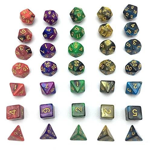 Smartdealspro 5 x 7-Die Series Two Colors Dungeons and Dragons DND RPG MTG Table Games Dice with