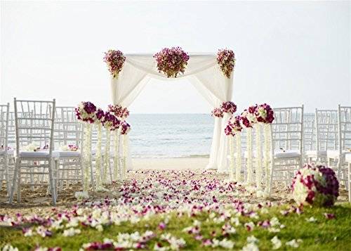 Leowefowa 7X5FT Wedding Ceremony Backdrop Seaside Sand Beach Backdrops for Photography Falling Flow