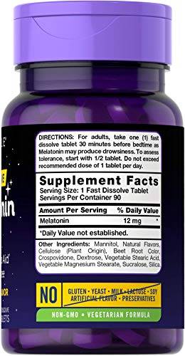 Carlyle Melatonin 12 mg Fast Dissolve 90 Tablets | Nighttime Sleep Aid | Natural Berry Flavor | V...