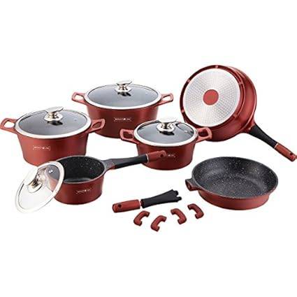 Royalty Line 14 Pieces Marble Coating Cookware Set - Burgundy (READ THE DESCRIPTION)