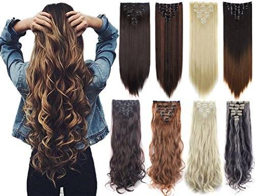 7Pcs 16 Clips 23-24 inch Thick Curly Straight Full Head Clip in on Double Weft Hair Extensions