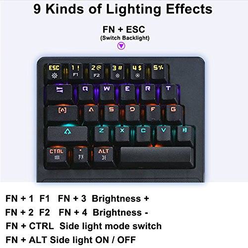 FELiCON One Handed Mechanical Gaming Keyboard RGB LED 9 Kind of Backlit Mode Single Hand Game..