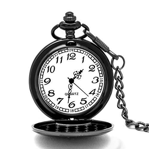 Engraved Pocket Watch for Men,Vintage Style Pocket Fob Watch Necklace Chain Quartz with ..