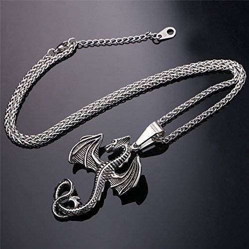 Punk Gothic Dragon Pendant On 18K Gold Plated Wheat Chain