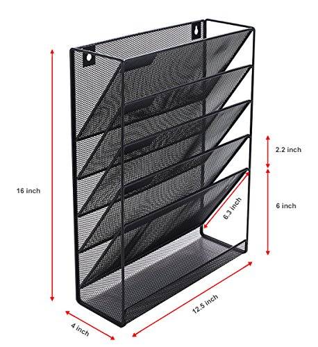 Wall Mounted File Organizer Holder Metal Mesh Magazine Rack for Office and Study Room, Black