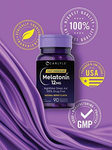 Carlyle Melatonin 12 mg Fast Dissolve 90 Tablets | Nighttime Sleep Aid | Natural Berry Flavor | V...
