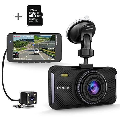 Trochilus Dual Dash Cam 4" 1080P Front and Rear Dash Cams, 170 Degree Wide Angle Car, 32GB micro SD