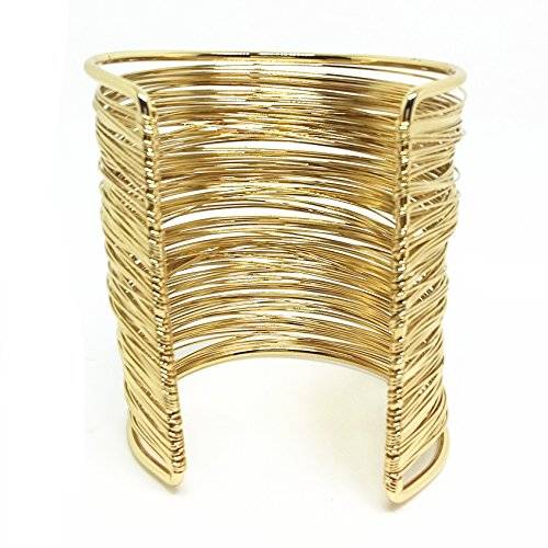 QTMY Alloy Metal Gold Thin Thread Wire Open Cuff Wide Bracelet Bangle