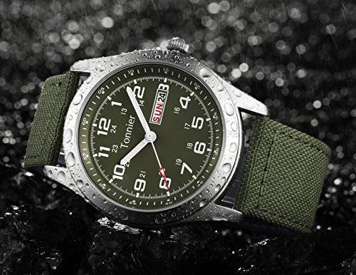 Tonnier Men's Weekender&Calendar Analog Green Canvas Strap Mans Watches