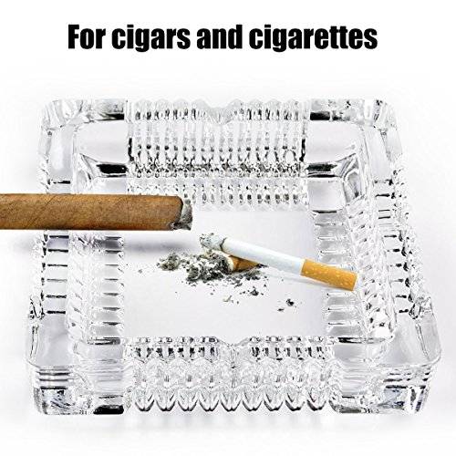 BSWEEII Large Square Glass Ashtrays for Cigars and Cigarettes Big Ashtray Outdoor for Patio Tableto