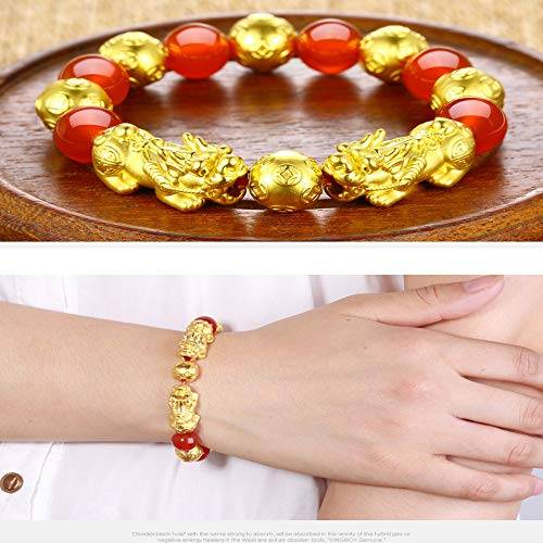 SMART DK Feng Shui Red Agate Wealth Porsperity 12mm Beads Bracelet with Pi Xiu/Pi Yao, A..