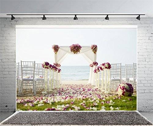 Leowefowa 7X5FT Wedding Ceremony Backdrop Seaside Sand Beach Backdrops for Photography Falling Flow