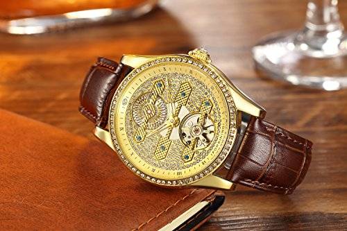 Watches, Luxury Gold Watches for Men Automatic Mechanical Wrist Watches Skeleton Tourbillon Watch