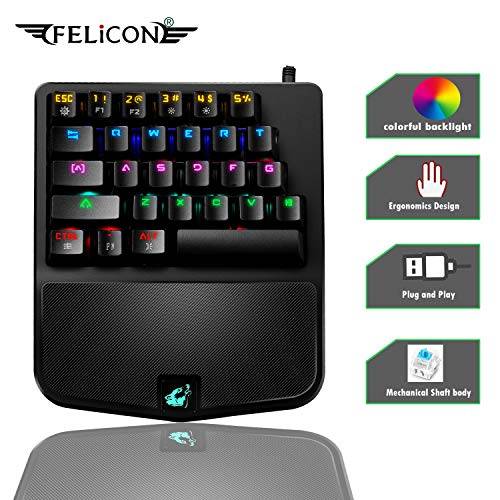 FELiCON One Handed Mechanical Gaming Keyboard RGB LED 9 Kind of Backlit Mode Single Hand Game..