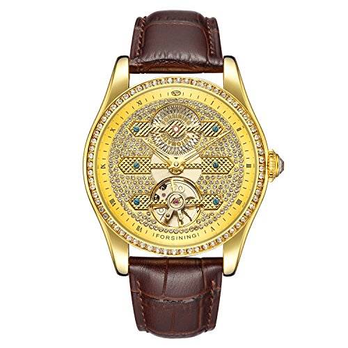 Watches, Luxury Gold Watches for Men Automatic Mechanical Wrist Watches Skeleton Tourbillon Watch
