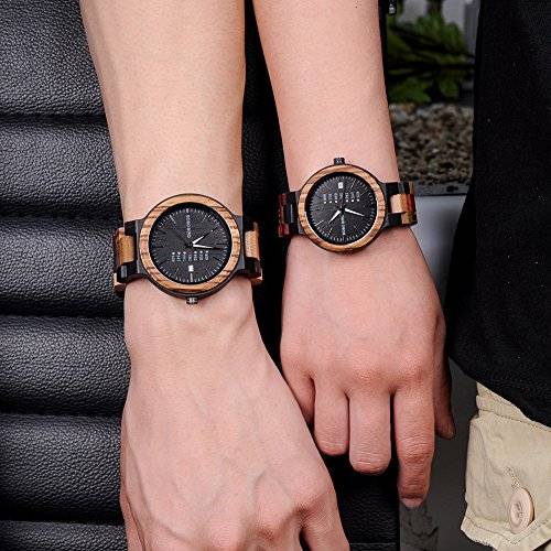 Womens Wooden Watches Colorful Bamboo Watches with Week & Date Display Handmade Natural ..