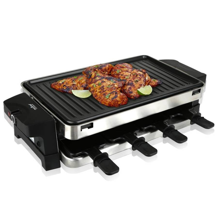 NutriChef Raclette Grill Raclette Cheese 8 Person Two-Tier Party Cooktop Meta...