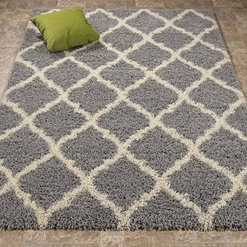 Ottomanson Ultimate Shaggy Collection Moroccan Trellis Design Shag Rug Contemporary Bedroom and Liv