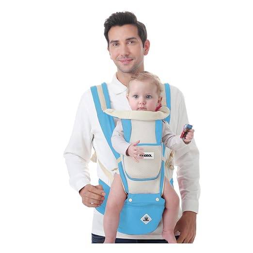 Kingrol 6-in-1 Baby Carrier with Hip Seat Front and Back Carry Positions for Infants and Toddlers,Soft and Breathable (Light Blue)