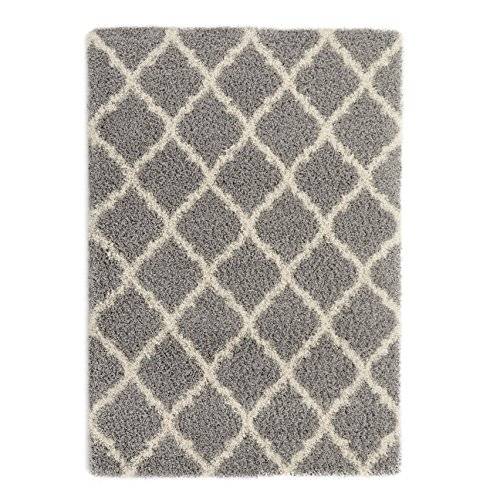 Ottomanson Ultimate Shaggy Collection Moroccan Trellis Design Shag Rug Contemporary Bedroom and Liv
