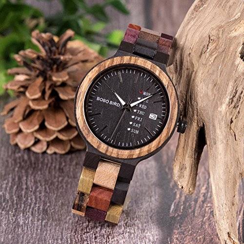 Womens Wooden Watches Colorful Bamboo Watches with Week & Date Display Handmade Natural ..