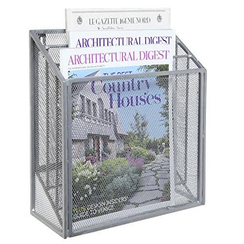 Wall Mounted Silver Metal Wire Mesh 3 Tier Hanging Magazine Rack / Desktop File Organizer Storage H